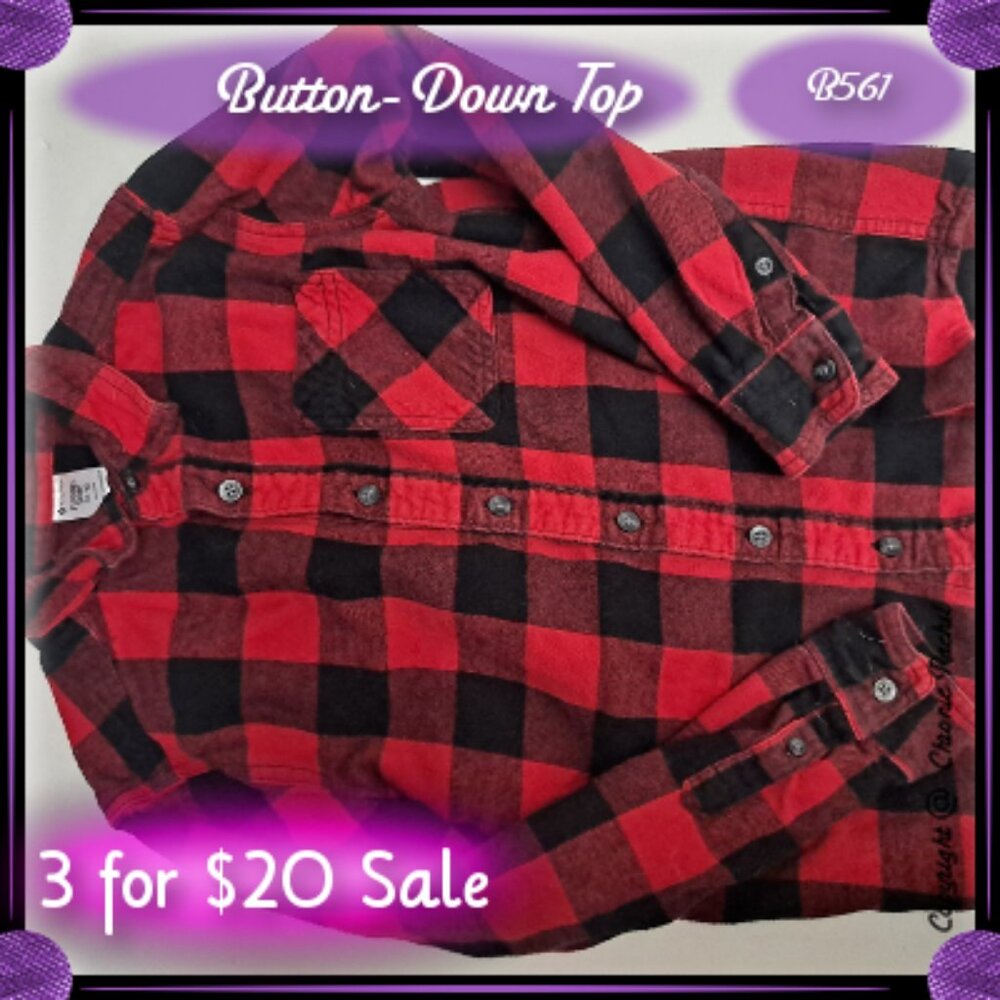 Black and Red Plaid Button-Down Long-Sleeve Shirt